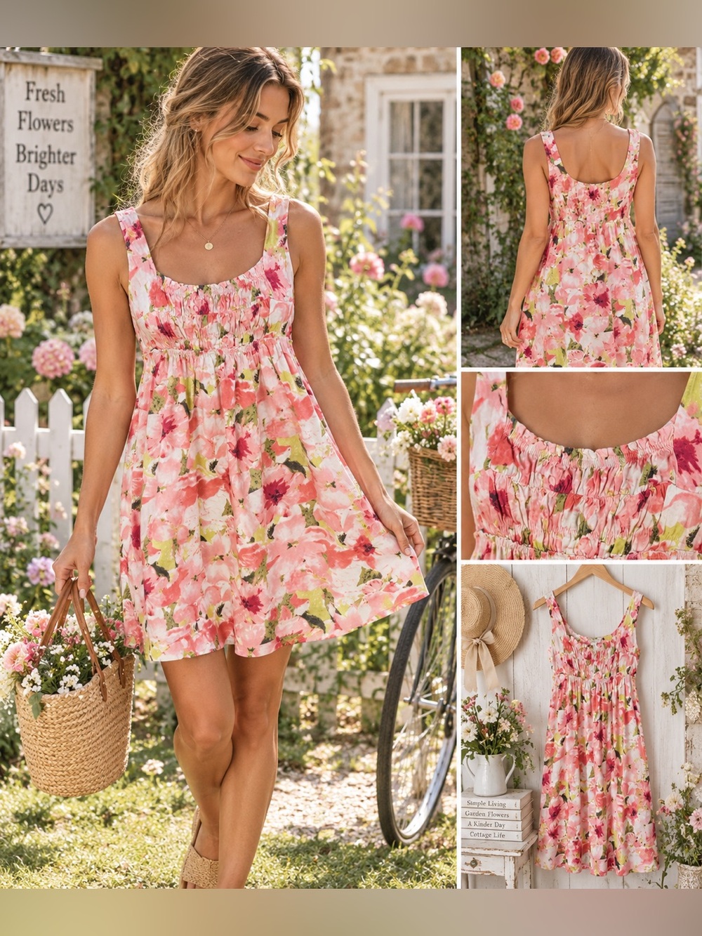 LOFT Petites Floral Smocked Empire Waist Sundress Size MP
